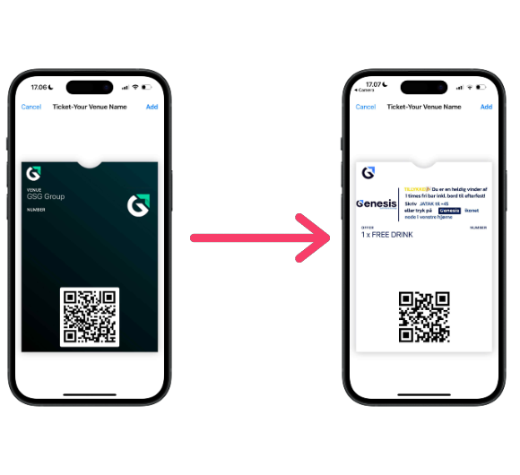 Digital Wardrobe-billetter opdateres dynamisk med et brugerdefineret call-to-action-design.